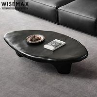 WISEMAX FURNITURE Meubles de salon créatifs nordiques Table basse ovale irrégulière en fibre de verre Couleur crème Table centrale