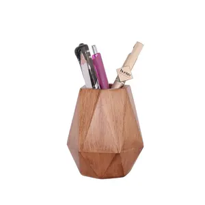 Office supplies wooden desktop organizer pen holders golden supplier stylus pen and device holder