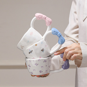 Wholesale Party-Ready Butterfly-handled <b>Large</b>-eared Ceramic Coffee <b>Mugs</b> Creative Cartoon Pattern Reusable High Appearance Level - Product Image 5