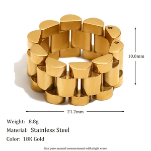 Moda europea y americana, simple, nicho, versátil, anillo de correa de reloj individual, acero inoxidable chapado en oro de 18 quilates, - Product Image 4