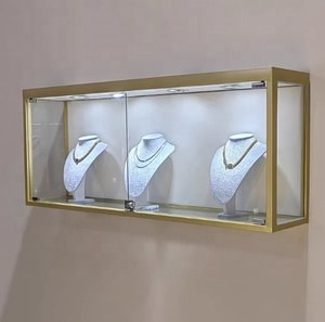 Vitrine Murale de Luxe en Acier Inoxydable et Verre Trempé, Éclairage LED <span class=keywords><strong>pour</strong></span> Bijoux, Meuble de Magasin <span class=keywords><strong>pour</strong></span> Vente au Détail, Salle d'Exposition et Centre Commercial - Product Image 1