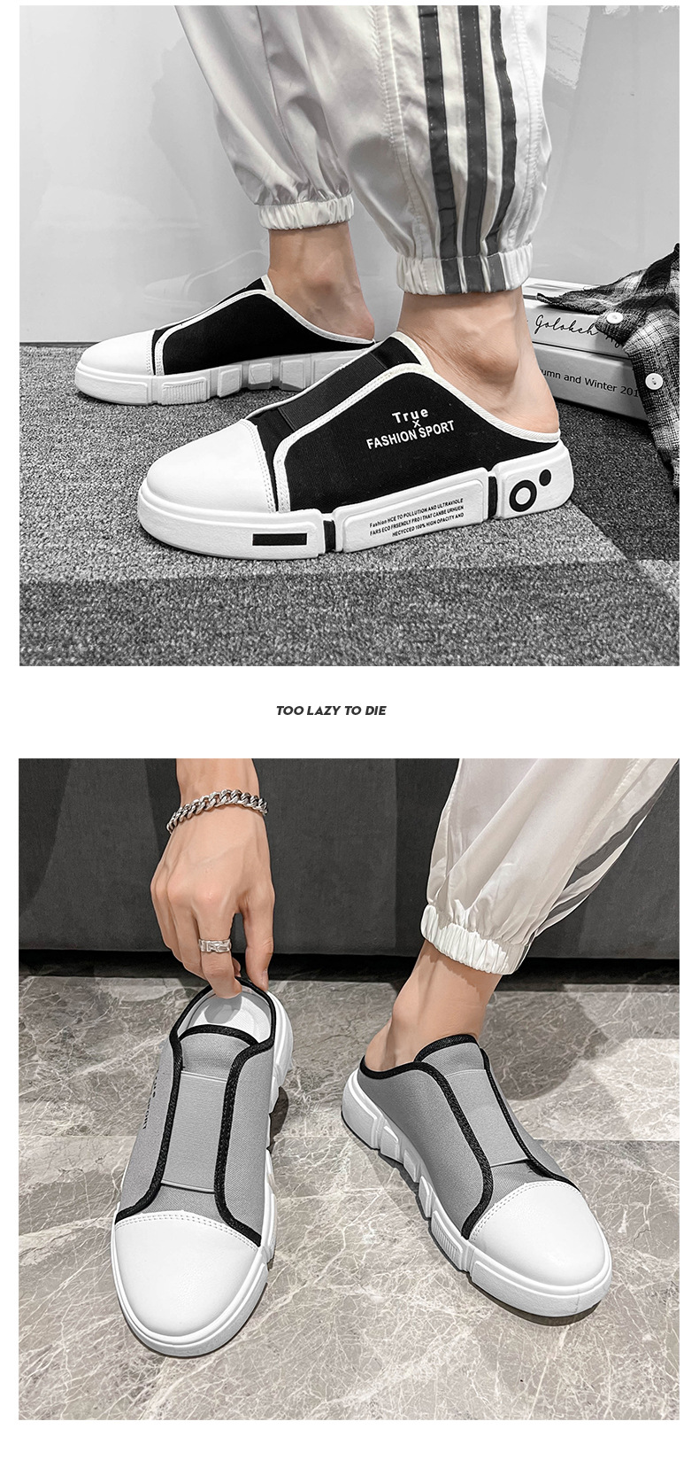 Fashion Close Toe Canvas Half Slipper Men's 2022 Summer Casual Shoes Lazy Slipper