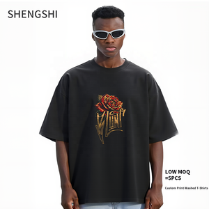 SSC T-shirt graphique unisexe lavage Vintage col rond régulier 320g travail rétro doux personnalisé avec Logo personnalisé en vrac T-shirt en vrac pour unisexe - Product Image 1