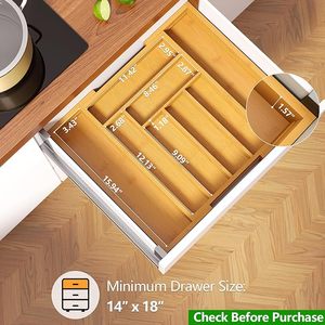 Organisateur de tiroir de cuisine en bambou extensible, directement de l'usine, pour rangement de couverts - Product Image 2