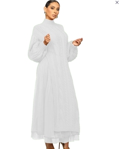 Robes pull d'hiver de haute qualité femmes pull en maille décontracté Patchwork à manches longues robes tricotées longues pour dames - Product Image 1