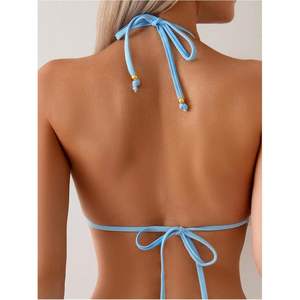 Ensemble de bikini personnalisé pour femme, maillot de bain deux pièces imprimé, triangle halter, string, extensible, à nouer sur les côtés - Product Image 5