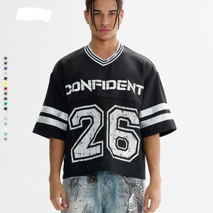 Tùy Chỉnh Người Đàn Ông Của Cộng Với Kích Thước Cổ Điển Varsity Tee Retro Hip Hop Phong Cách Drop Shoulder Mùa Hè Logo - Product Image 2