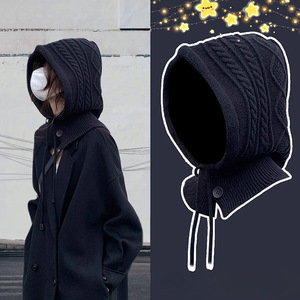 Cache-cou vintage en tricot torsadé avec cordon de serrage et bouton, bonnet et écharpe d'hiver combinés, <span class=keywords><strong>cagoule</strong></span> multi-usage en tricot torsadé - Product Image 4