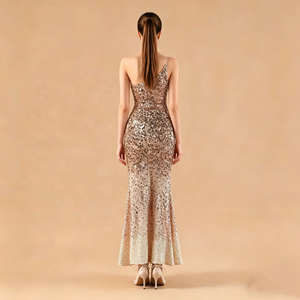 Nuevo Vestido de Noche Sexy con Abertura Alta y Hombros Descubiertos, con Base de Terciopelo y Lentejuelas en Degradado, <span class=keywords><strong>para</strong></span> Banquetes y Cenas - Product Image 2