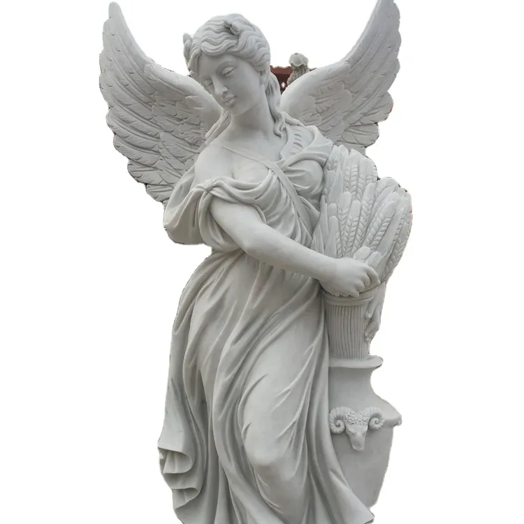 Estátua de anjo cherub de mármore branco estilo europeu, atacado, decoração para fora, porta
