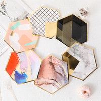 Plat à gâteau hexagonal style nordique abstrait vaisselle de luxe compostable jetable imprimé en gros assiettes en papier fournitures de fête