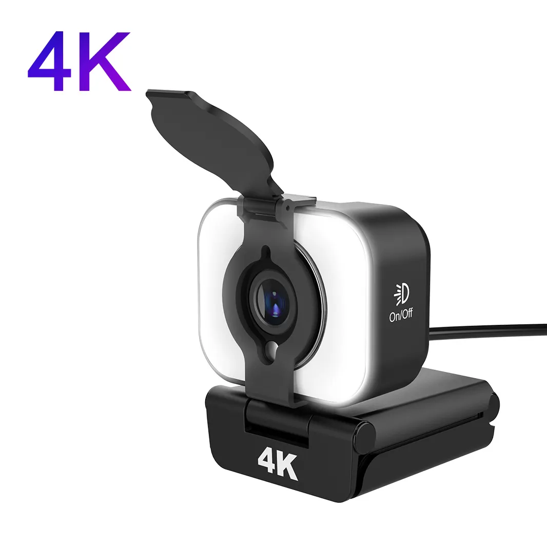 Cámara web 4K full hd para ordenador, Webcam con luz y micrófono, USB