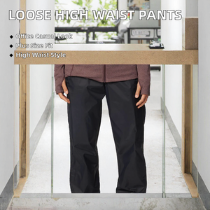 Plus Size <b>Women</b> Straight <b>Pants</b> High Waist Elastic Waist Full Length <b>Trousers</b> Casual Office Wear - Product Image 2