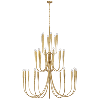 Lustre Cano Lighting de luxe à 30 lumières en laiton avec finition feuille d'or antique, luminaire suspendu décoratif pour salon de villa