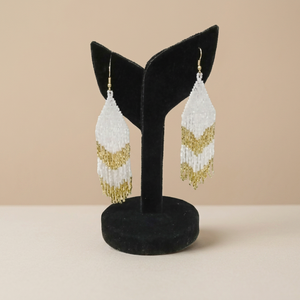 Gold Plated Bohemian White Mixed Metallic Miyuki Luxe Dangle <b>Earrings</b> Handwoven Cut Glass Beads Lead Cadmium Free Tassel <b>Earring</b> - Product Image 2