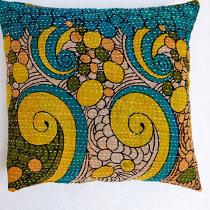 Taie d'oreiller vintage sari fait main Kantha Work Ethnic Decor Cushion Cover - Product Image 1