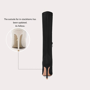 Lüks tasarımcı özel bayan uyluk yüksek topuklu Over-the-knee uzun deri çizmeler sivri ayak parmakları ile siyah yüksek topuklu çizmeler - Product Image 4
