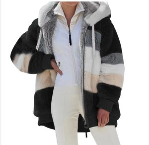 Nuovo Design all'ingrosso di vendita calda pesante Sherpa felpa con cappuccio giacche Patchwork di <span class=keywords><strong>peluche</strong></span> per le donne - Product Image 2