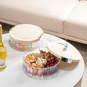 Fruit Bowl With Lid Round Plastic Container Creamy White Bow Rabbit Decor Snack Storage For Living Room Coffee Table - Product Image 4