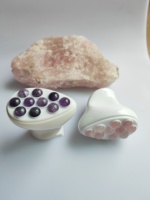 Rouleau de massage facial en pierre naturelle Gua Sha améthyste violette et jade rose 59x59mm, personnalisable avec logo, pour le soin du visage et du corps, usage commercial et domestique