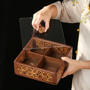 Handmade Walnut Wood Fruit Bowl With Dividers And Lid Four Compartment Storage Box For Home Use New Chinese Style Candy Box - Product Image 1