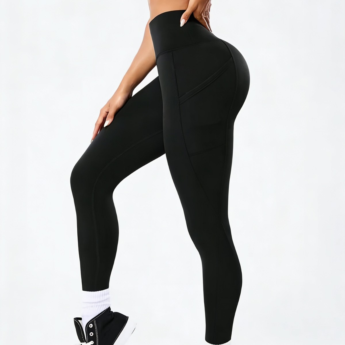 Women's High Waist Yoga Leggings with Side Pockets, Tummy Control Workout Pants for Gym Running Fitness