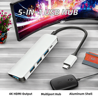 Hub USB C 5 en 1 en aluminium, 4 ports USB 3.0 avec adaptateur PD 100W Type C, câble long multiport pour ordinateur portable, PC, MacBook, PS5