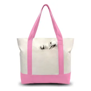Large capacity Pink splice zipper DlY Patterns custom with Your Creative Designs shopping Cotton tote bag