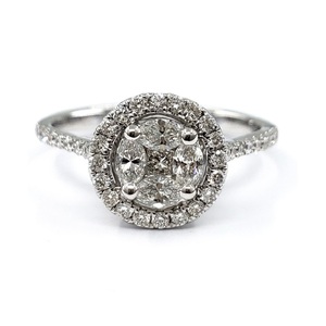 Ensemble de tension inspiré personnalisé 18K or blanc 100% diamant naturel bijoux fins Marquise princesse bague en grappe pour fiançailles - Product Image 1