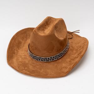 Chapeau de <span class=keywords><strong>cowboy</strong></span> en daim de luxe avec bande décorée de strass, large bord, pour hommes et femmes, style western, <span class=keywords><strong>tenue</strong></span> de concert, toutes saisons - Product Image 3