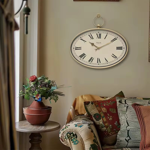 Châu Âu Cổ Điển Kim Loại Đồng Hồ Treo Tường Hình Bầu Dục Nghệ Thuật Trang Trí Phong Cách Thạch Anh Phong Cách Nhà Sang Trọng Treo Phòng Khách Trang Trí Đồng Hồ - Product Image 2