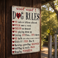 En gros, Plaque en métal vintage avec règles pour chiens, artisanat métallique imprimé UV, art mural rétro personnalisé, fournitures pour chiens pour la maison et le jardin, plaque en étain
