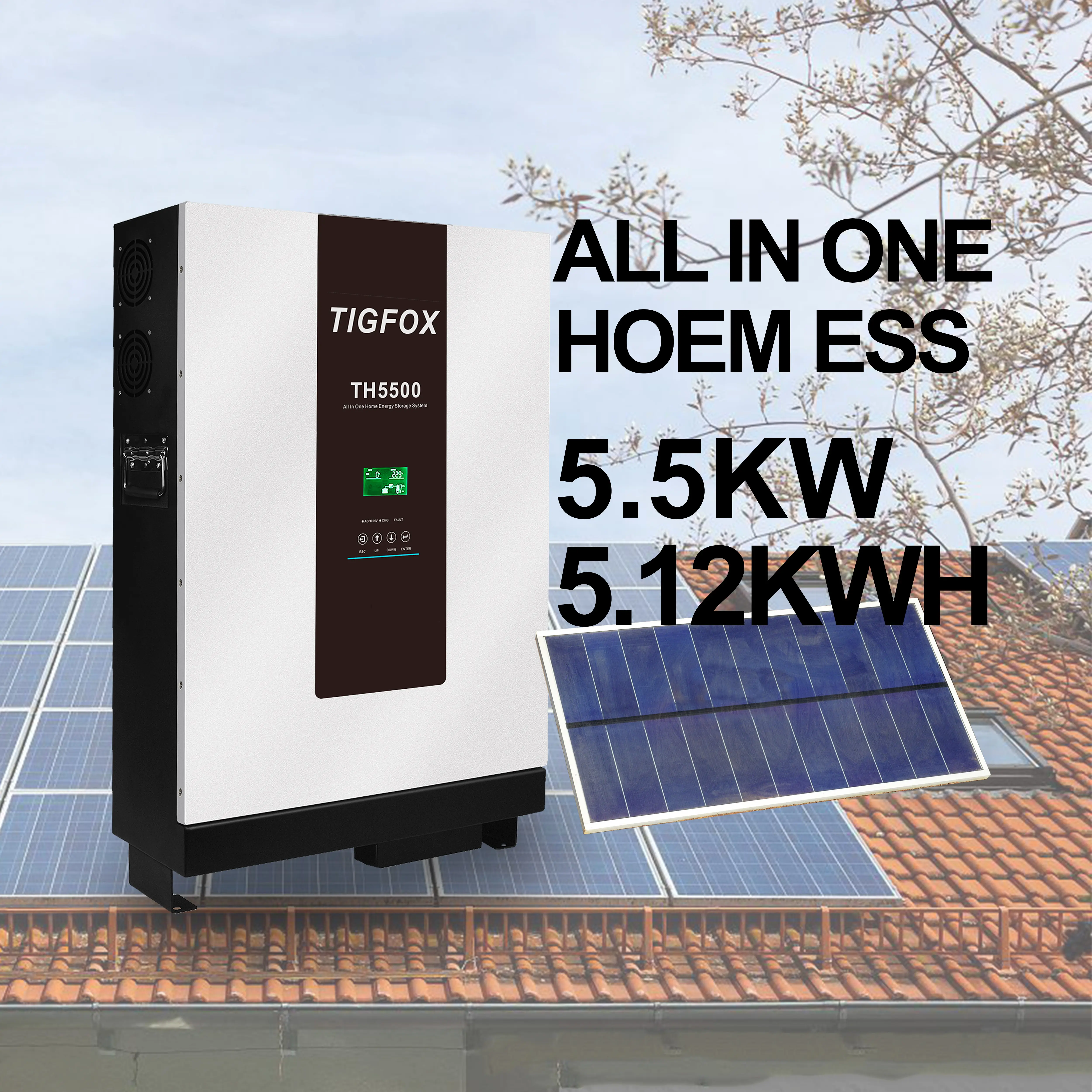 TIGFOX 48V 5KW 10KW Power Wall 100Ah LiFePO4 Batería solar Todo en uno Sistema de almacenamiento de energía solar para el hogar con inversor wifi