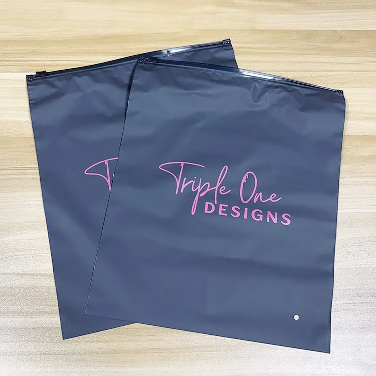 Wholesale Custom Logo Compostable Matte Black Frosted PE Slider Zipper Bag For Clothing Packaging