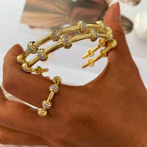 럭셔리 18K 골드 대나무 모양 팔찌 반지 디자이너 여성 2025 아프간 돌 인도 보석 세트 - Product Image 2