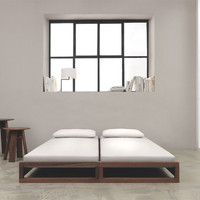 Massives Japanisches Hochbeiniges Bett aus Nordamerikanischem Kirschholz, Nordisch-Minimalistisches Schwarznuss-Doppelbett nach Maß