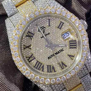 Nouveau Style De Mode De Luxe Fine Jewelry Ronda Mouvement Moissanite Montre Argent Plaqué Or Pointeur Cadran Haute Qualité Glacé Montre - Product Image 1