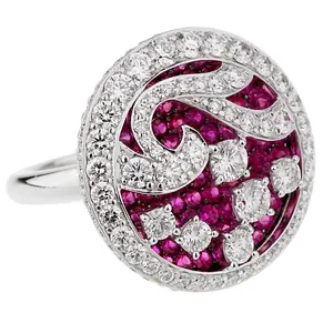 Elegant Jewelry Custom 14k 18k Solikd White Gold Hand Setting Gemstone Ruby Diamond Ring