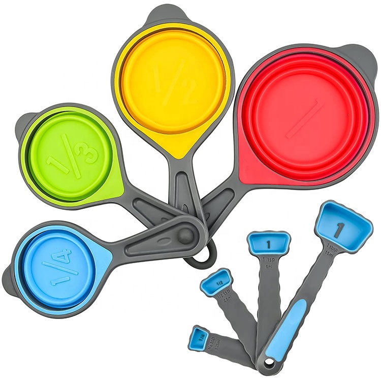 Лидер продаж на Amazon, набор ложек и мерных стаканчиков, 8 штук, разные размеры, многоцветные регулируемые мерные стаканчики и ложки