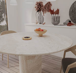 Mesa ovalada de piedra natural con textura de hormigón doméstico Mesa de comedor de piedra de cueva de estilo japonés Wabi Sabi - Product Image 3