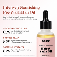 Huile capillaire BEIKE aux plantes, romarin et biotine pour massage du cuir chevelu, traitement favorisant la repousse des cheveux, prévention de la casse, nourrit les cheveux secs et les lisse.