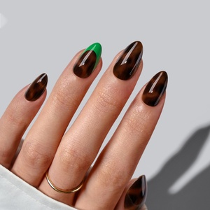 BTArtbox Uñas Postizas Hechas a Mano, Uñas Artificiales al por Mayor, Uñas Cortas de Gel Suave en Forma de Almendra Marrón para Otoño, Uñas a Presión a Granel - Product Image 1