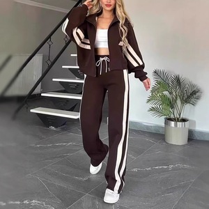 Ensemble de vêtements de sport décontractés pour femmes, veste zippée à rayures blanches et rouges, pantalon, tailles SMLXL2XL3XL4XL5XL, Europe, Amérique, Asie du Sud-Est - Product Image 2