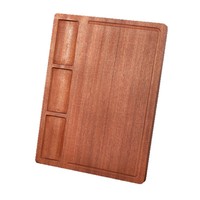 Planche à découper en bois d'ébène de qualité supérieure avec 3 compartiments séparés et rainure pour les jus, planche à découper professionnelle robuste pour la préparation des repas
