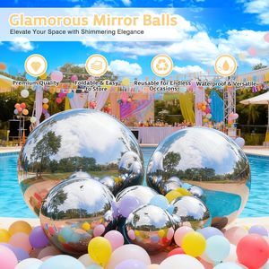 Boule miroir géante réfléchissante en PVC argenté brillant, globe de neige gonflable, arche de fête disco, ballon publicitaire pour tente de Noël - Product Image 2
