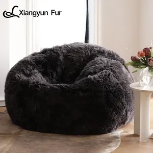 New Design Indoor Furniture Sheepskin Beanbag Soft Relax Lazy Sheepskin Chair