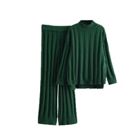 Ensemble de chandail en tricot torsadé pour femme, col roulé, manches longues, ensemble en tricot deux pièces, tenue d'intérieur chaude, douce et confortable pour l'hiver