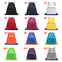 Sac à dos à cordon en polyester imperméable avec logo personnalisé, poche avant zippée, sac promotionnel à cordon pour la gym et les sports