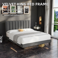 Lit double moderne et minimaliste, rembourré en tissu, avec cadre en teck, tailles personnalisables pour les petits appartements, meubles de chambre à coucher