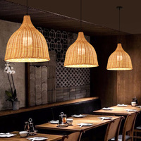 Fait à la main moderne osier rotin bambou abat-jour en bois suspendu plafonnier rétro éclairage maison tissé lustre minimaliste côtier
